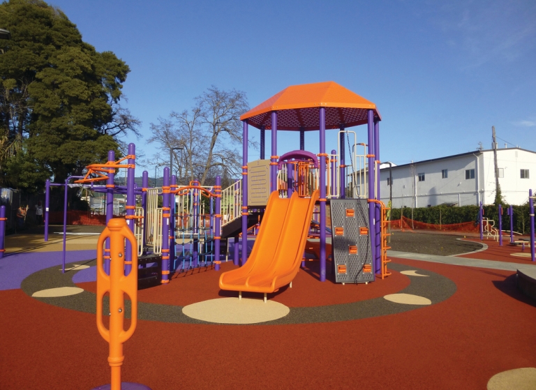 SpectraPour playground safety surface System at Cesar Chavez Park in Oakland, CA.