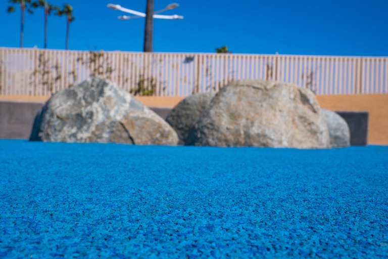 SpectraPour playground safety surface System at North Beach Playground in Santa Monica, CA.