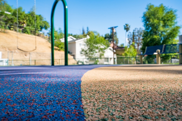SpectraPour playground safety surface at Cleland Park in Los Angeles, CA.