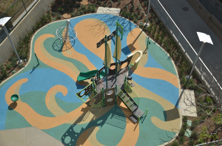 SpectraTop Rubber Playground System at The Village in Santa Monica, CA.