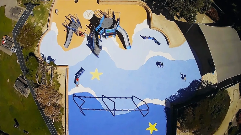 aerial view of beach playground