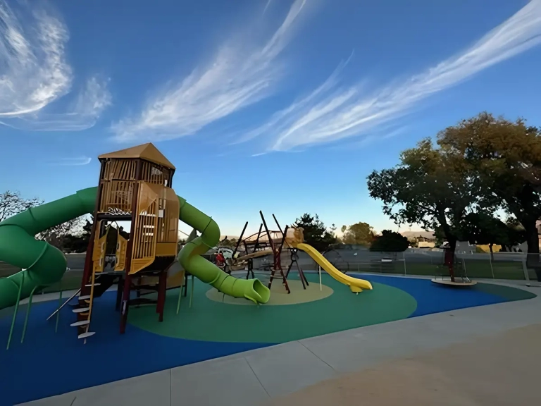 three playground slides